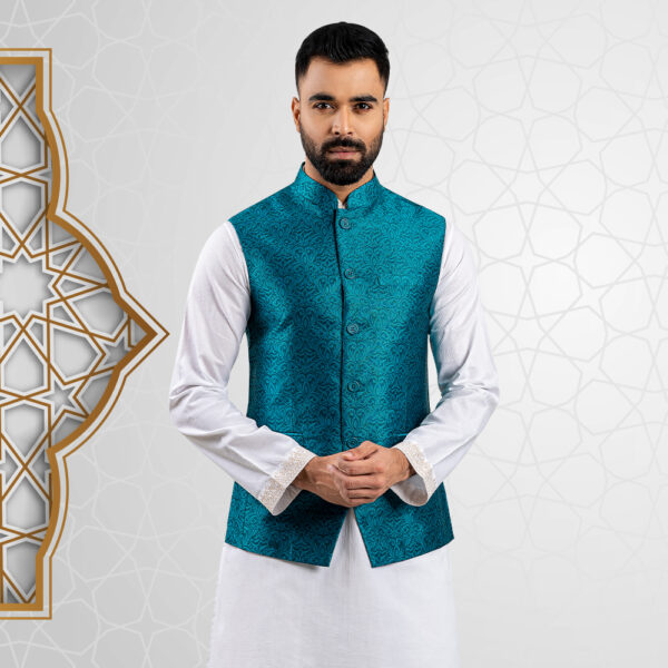 Premium Turquoise Colour Waistcoat by LUBNAN