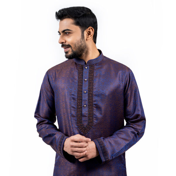 Lubnan Men’s Regular Fit Blue Color Contrasted Panjabi