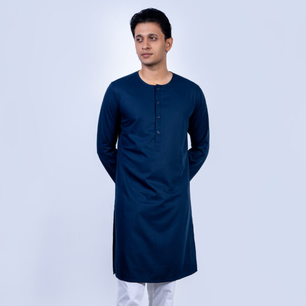 LUBNAN Men’s Royal Blue Color Round Neck Slim Fit Panjabi