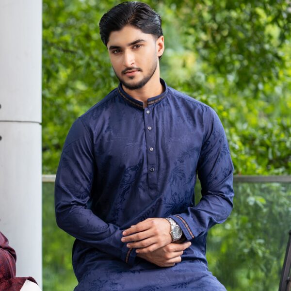 LUBNAN Men’s Slim Fit Blue Color Premium Panjabi