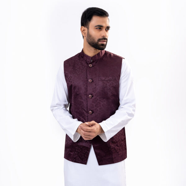 Premium Black Berry Color Printed Waistcoat by Lubnan