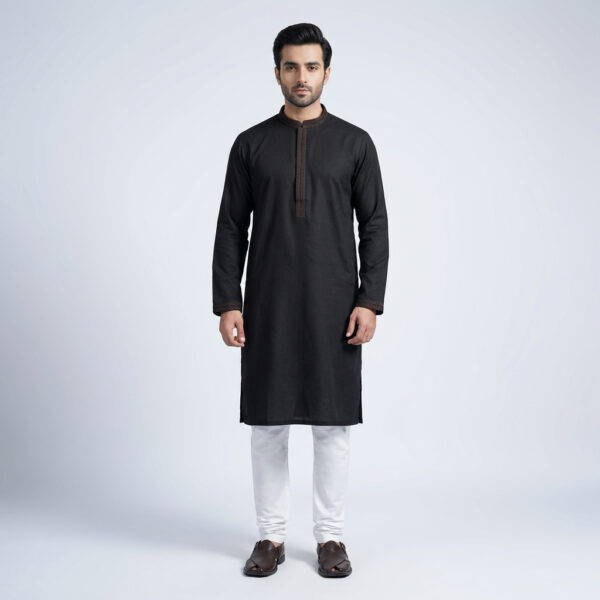 LUBNAN Men’s Black Color Regular Fit Premium Panjabi