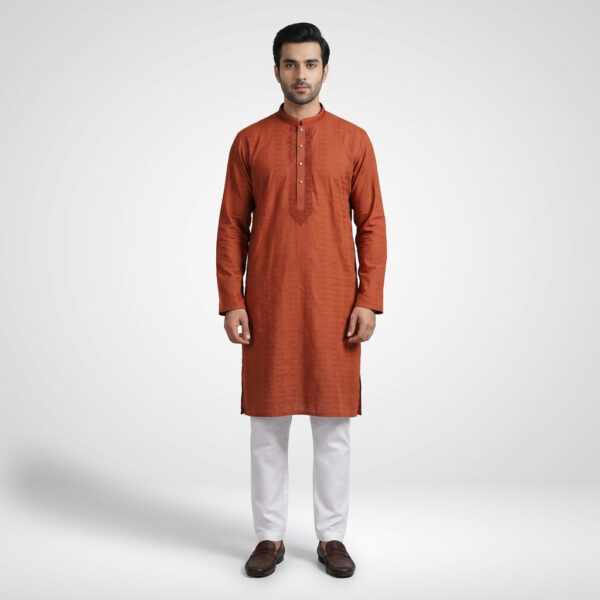 LUBNAN Men’s Brick Color Regular Fit Premium Panjabi