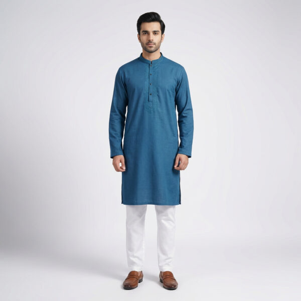 LUBNAN Men’s Ash-Blue Color Slim Fit Premium Panjabi