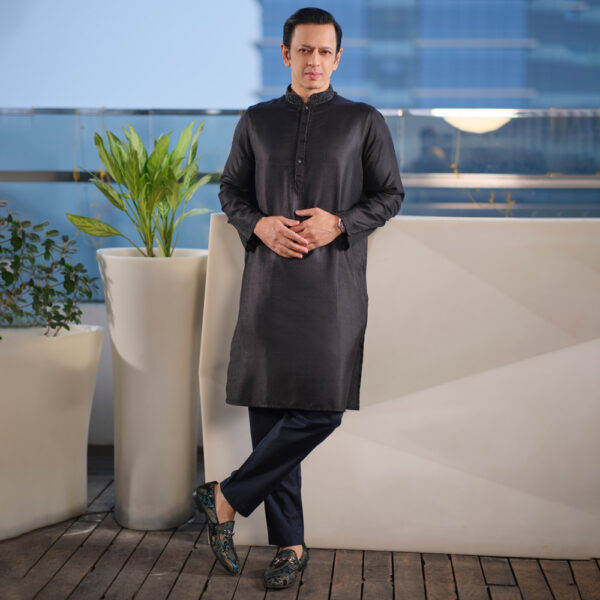 LUBNAN Men’s Black Color Regular Fit Premium Panjabi