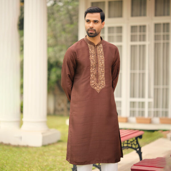 LUBNAN Men’s Chocolate Color Regular Fit Premium Panjabi