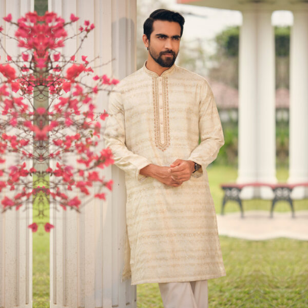 LUBNAN Men’s Off-White Color Regular Fit Premium Panjabi