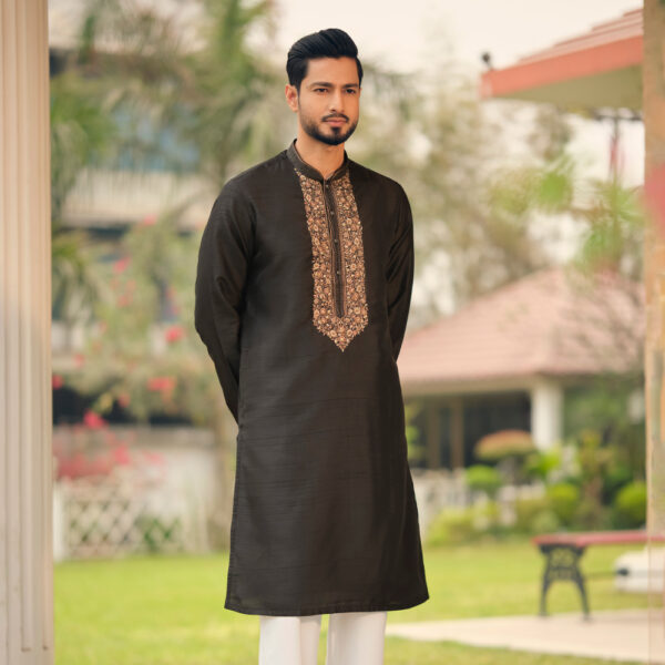 LUBNAN Men’s Black Color Regular Fit Premium Panjabi