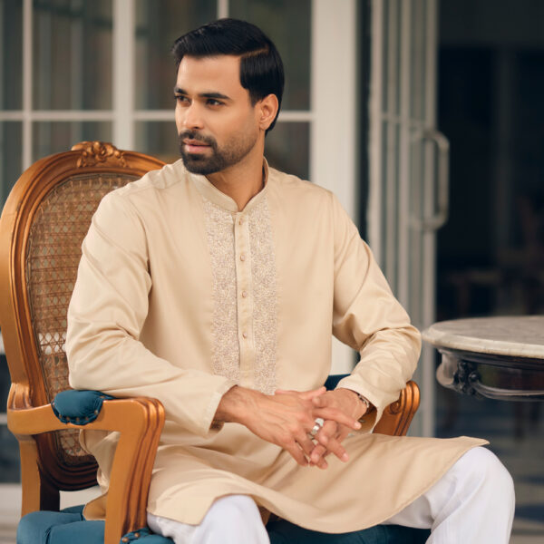 LUBNAN Men’s Peach Color Regular Fit Premium Panjabi