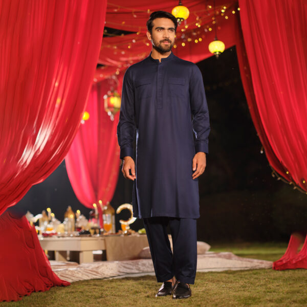 LUBNAN Men’s Slim Fit Blue color Kabli Set