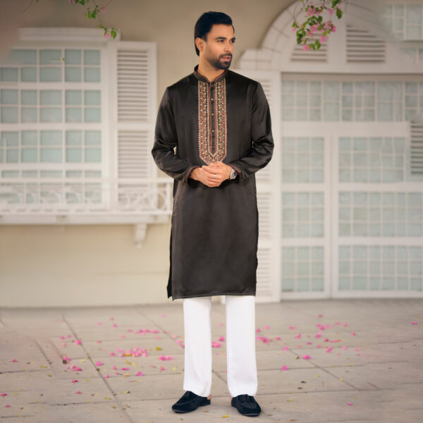 LUBNAN Men’s Black Color Regular Fit Premium Panjabi