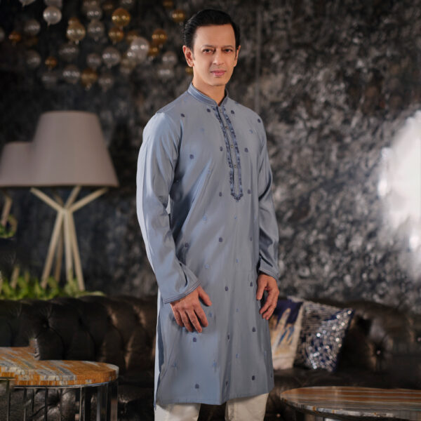 LUBNAN Men’s Ash Color Regular Fit Premium Panjabi