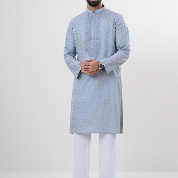 LUBNAN Men’s Ash Color Regular Fit Premium Panjabi