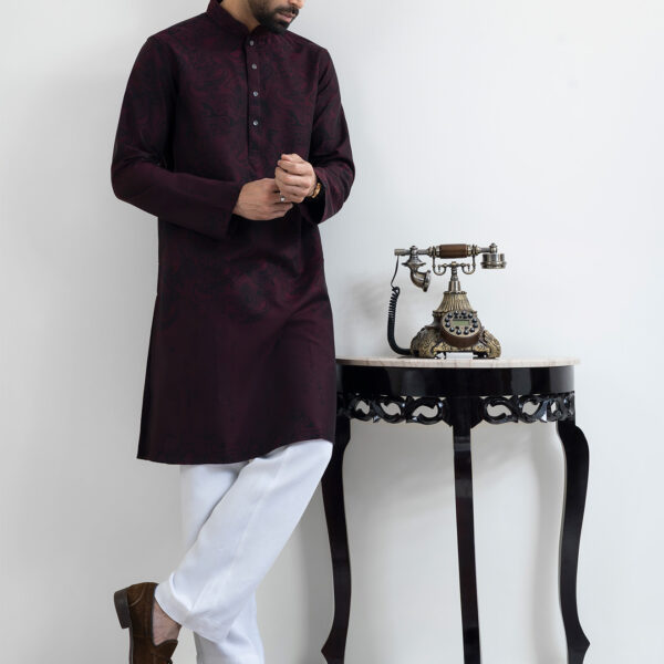 LUBNAN Men’s Dark Maroon Color Slim Fit Premium Panjabi