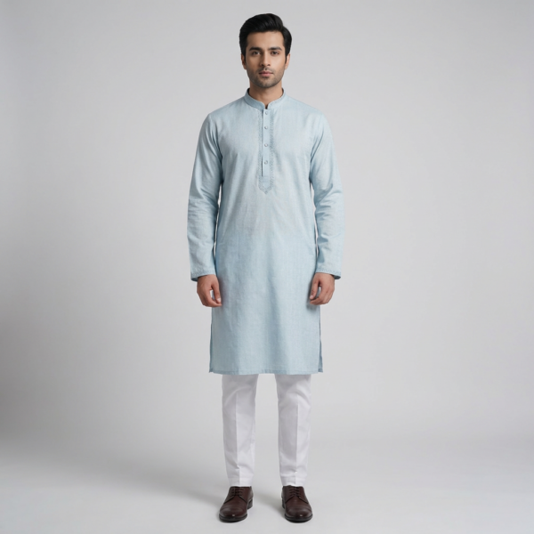 LUBNAN Men’s Matt Sky Color Regular Fit Premium Panjabi