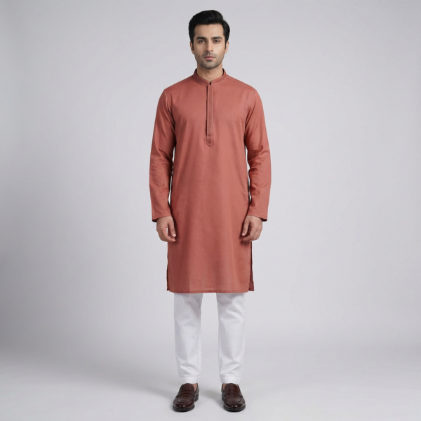 LUBNAN Men’s Brick Color Regular Fit Premium Panjabi