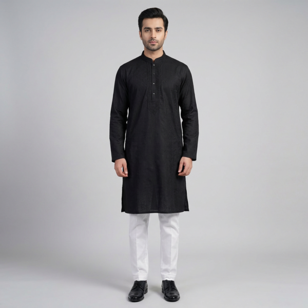 LUBNAN Men’s Black Color Regular Fit Premium Panjabi