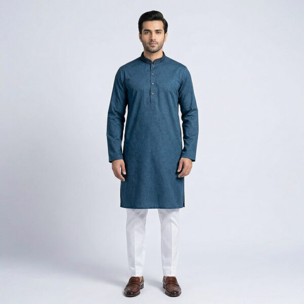 LUBNAN Men’s Grey-Blue Color Slim Fit Premium Panjabi