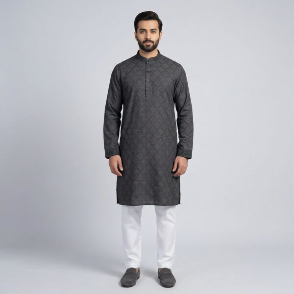 LUBNAN Men’s Ash Color Regular Fit Premium Panjabi