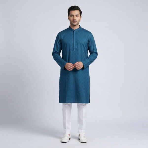 LUBNAN Men’s Matt Blue Color Regular Fit Premium Panjabi