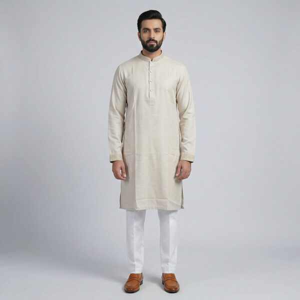 LUBNAN Men’s Bone Color Regular Fit Premium Panjabi