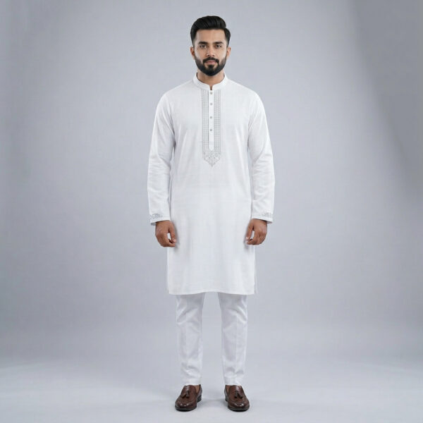 LUBNAN Men’s White Color Regular Fit Premium Panjabi