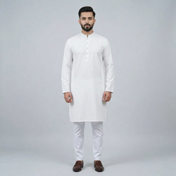 LUBNAN Men’s White Color Slim Fit Premium Panjabi