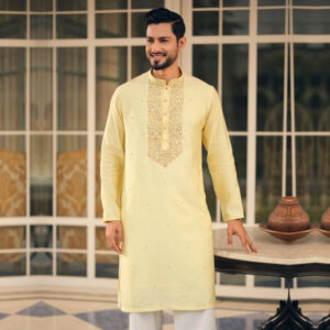 LUBNAN Men’s Yellow Color Regular Fit Premium Panjabi