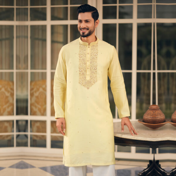 LUBNAN Men’s Yellow Color Regular Fit Premium Panjabi