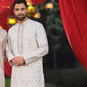 LUBNAN Men’s White Jacquard Color Regular Fit Premium Panjabi