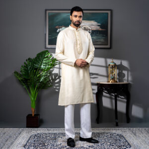 LUBNAN Men’s Cream Color Regular Fit Premium Panjabi