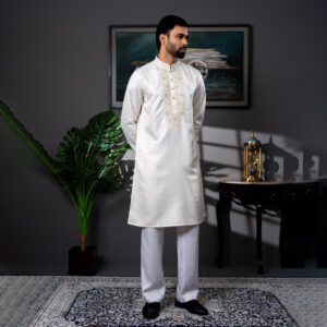 LUBNAN Men’s Cream Color Regular Fit Premium Panjabi