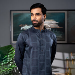LUBNAN Men’s Grey- Ash Color Slim Fit Premium Panjabi